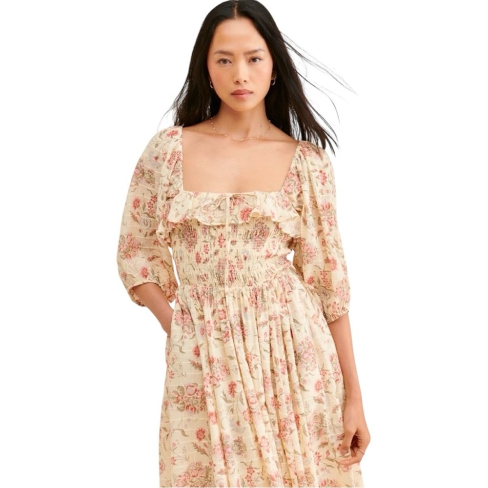 Free People Oasis Floral Printed Midi Dress in Ivory - Picture 3 of 12